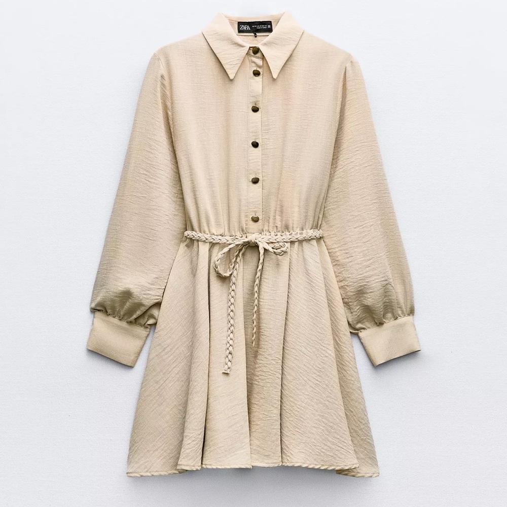 Zara Beige Button-Up Dress
